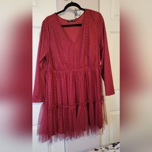 Wine Mesh Plus Size Dress 2XL